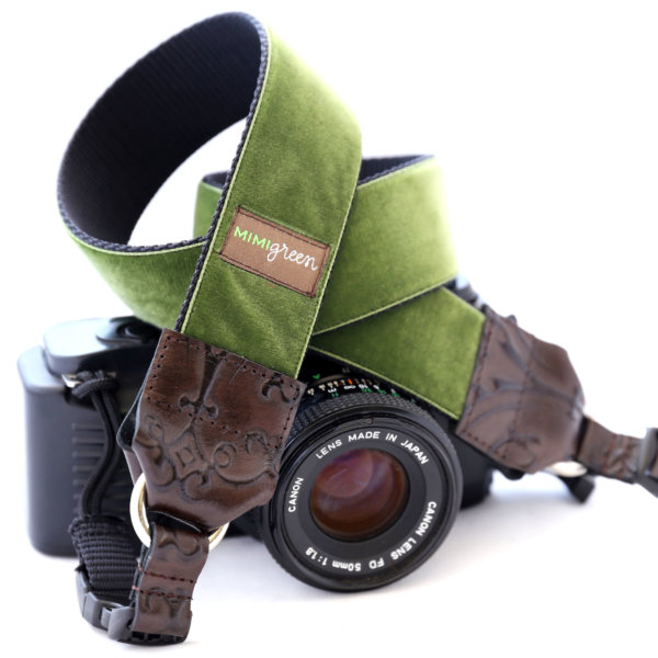 Green Velvet Camera Strap -- Hunter