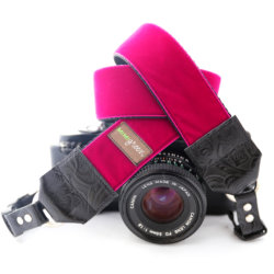 Pink Velvet Camera Strap with Black Leather