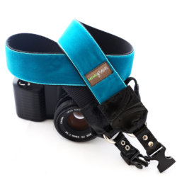 Blue Velvet and Leather Camera Strap
