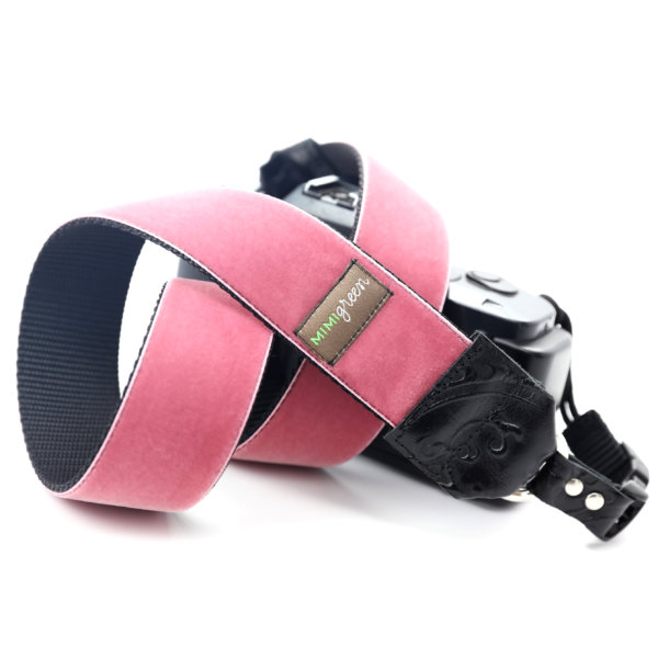 Dusty Pink Velvet and Leather Camera Strap