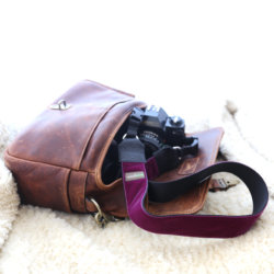 Purple Velvet and Leather Camera Strap