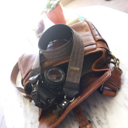brown linen camera strap